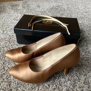 Ballroom Dancesport Competition Shoes Standard/Smooth Satin Tan Size US6.5/7